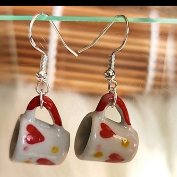 Starbucks Jewelry - 🪴I Love Coffee Mug Earrings 925 Silver Posts Ceramic mini Mugs With